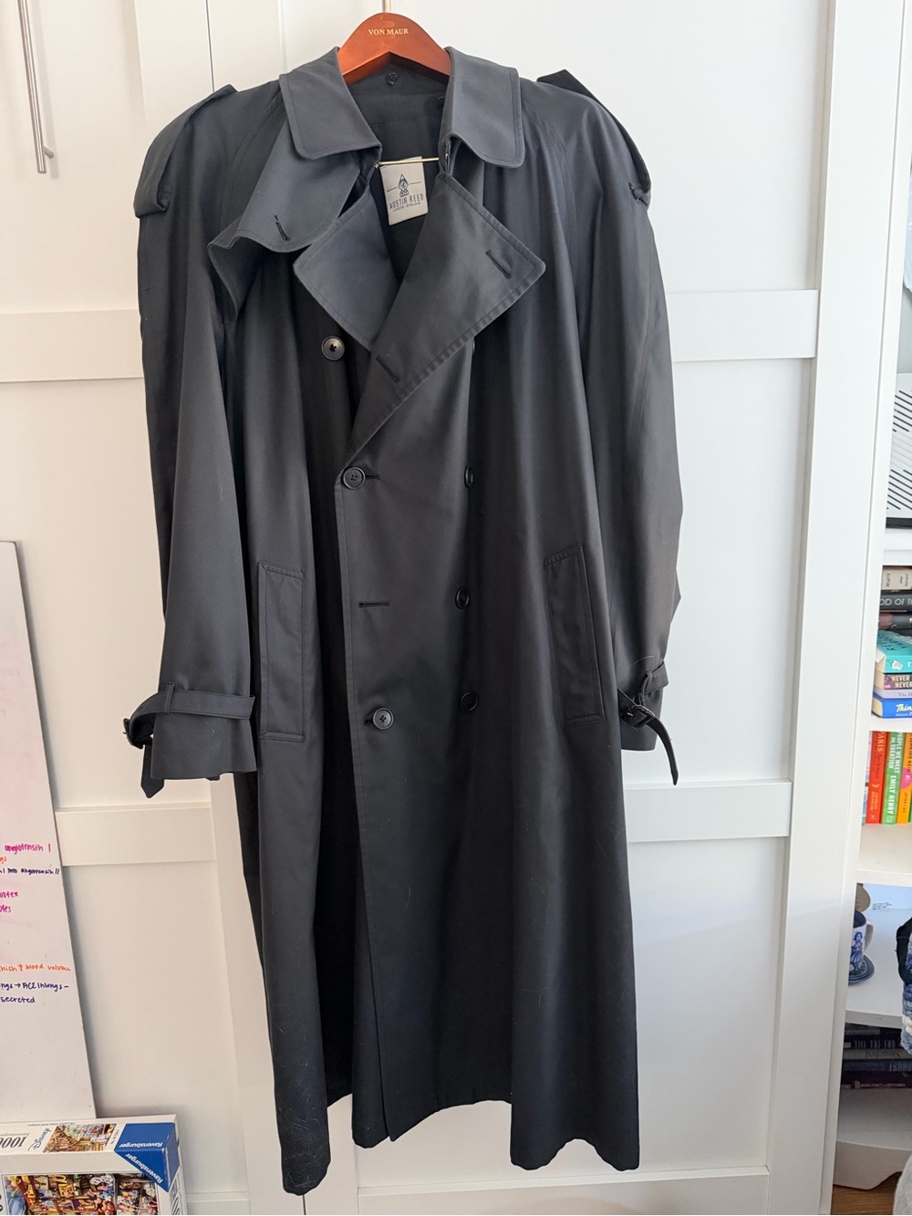 Austin Reed Men's Black/grey Double-Breasted Trench Coat with Epaulets